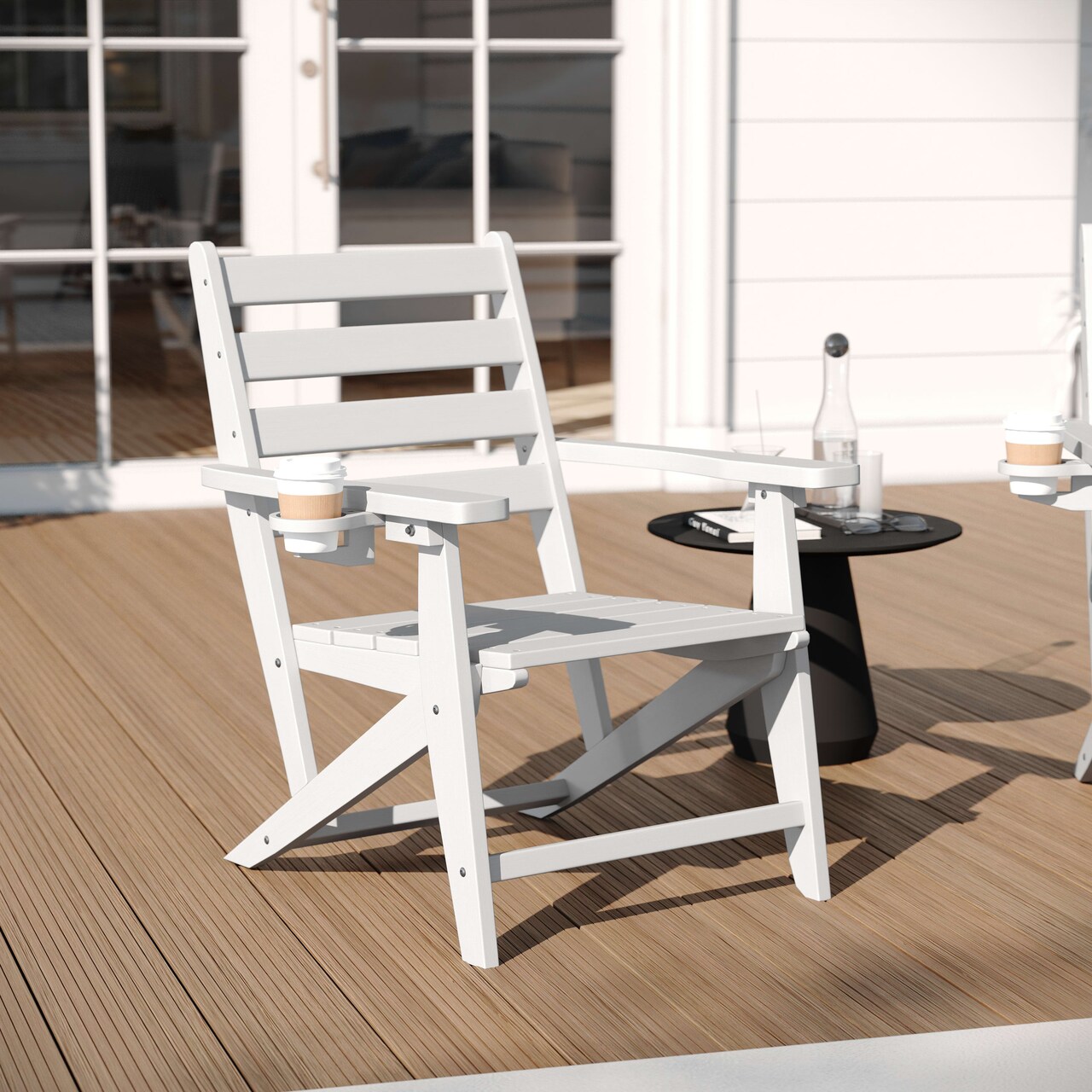 Merrick Lane Maitland Indoor/Outdoor Adirondack Dining Chair with Fold Out Cup Holder, Recycled All-Weather HDPE Adirondack Chair